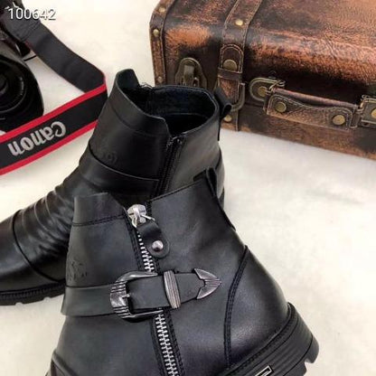 Men Hand Embossed Zipper Martin Boots