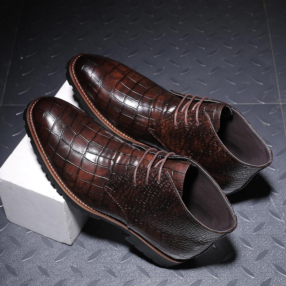 Men's Casual and Comfortable Crocodile-Patterned Formal Boots Casual Boots